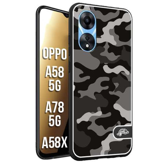 CUSTOMIZZA - Custodia cover nera morbida in tpu compatibile per Oppo A58 5G - A78 5G - A58X camouflage mimetico militare nero black grigio