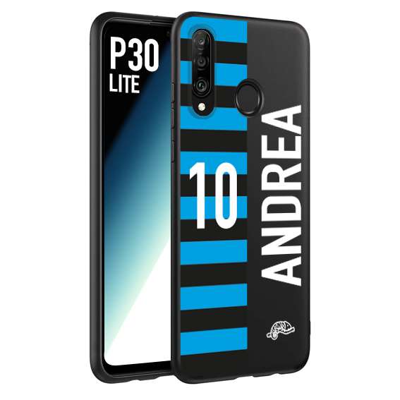 CUSTOMIZZA - Custodia cover nera morbida in tpu compatibile per Huawei P30 LITE personalizzata calcio football nome e numero calciatori nerazzurra