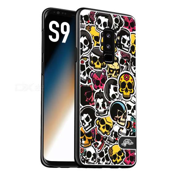 CUSTOMIZZA - Custodia cover nera morbida in tpu compatibile per Samsung S9 sticker bomb teschi colorati adesivi skulls skater snowboard