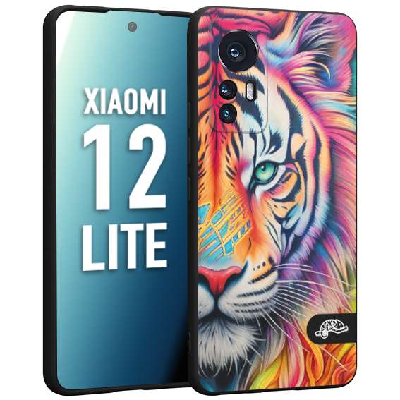 CUSTOMIZZA - Custodia cover nera morbida in tpu compatibile per Xiaomi 12 LITE animali color tigre tiger viso colori vibranti disegnato schizzo