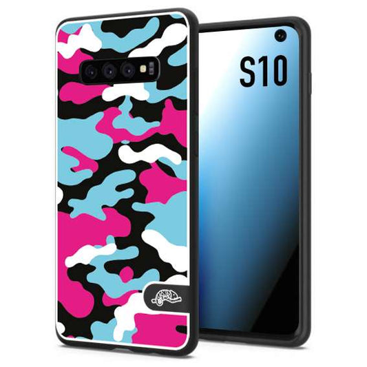 CUSTOMIZZA - Custodia cover nera morbida in tpu compatibile per Samsung S10 camouflage mimetico militare fucsia celeste