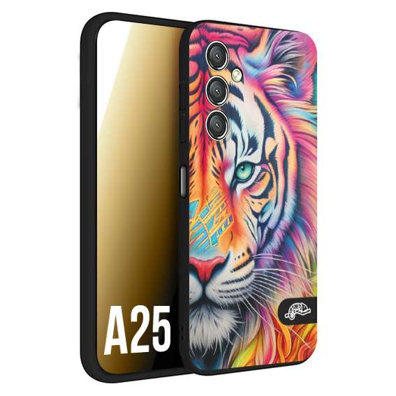 CUSTOMIZZA - Custodia cover nera morbida in tpu compatibile per Samsung A25 animali color tigre tiger viso colori vibranti disegnato schizzo