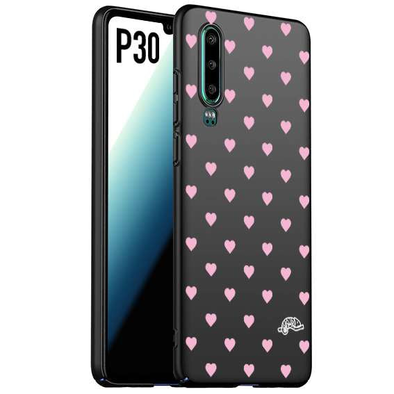 CUSTOMIZZA - Custodia cover nera morbida in tpu compatibile per Huawei P30 cuori pois rosa su nero donna pin up vintage