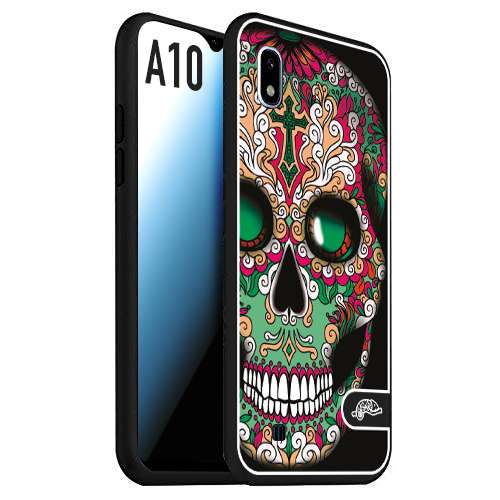 CUSTOMIZZA - Custodia cover nera morbida in tpu compatibile per Samsung A10 teschio messicano Mexican skull verde fucsia