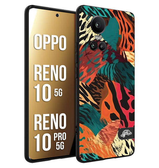 CUSTOMIZZA - Custodia cover nera morbida in tpu compatibile per Oppo Reno 10 5G - 10 PRO 5G leopardato tigrato tiger colorata summer arancio verde fucsia