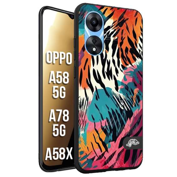 CUSTOMIZZA - Custodia cover nera morbida in tpu compatibile per Oppo A58 5G - A78 5G - A58X leopardato maculato tigrato tiger colorata summer color