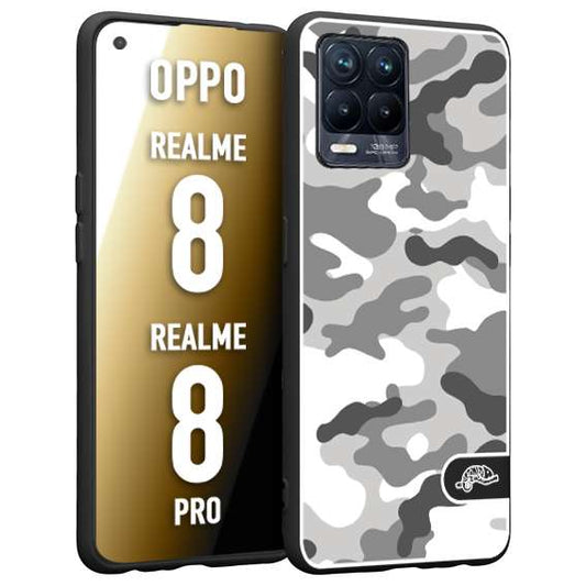 CUSTOMIZZA - Custodia cover nera morbida in tpu compatibile per Oppo Realme 8 - 8 PRO camouflage mimetico militare bianco white