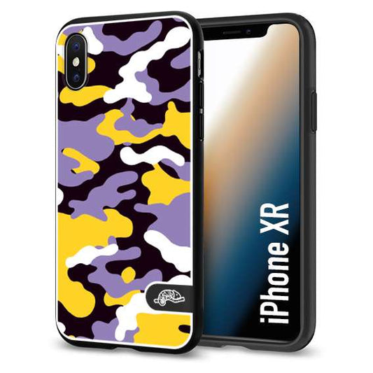 CUSTOMIZZA - Custodia cover nera morbida in tpu compatibile per iPhone Xr camouflage mimetico militare viola lilla giallo