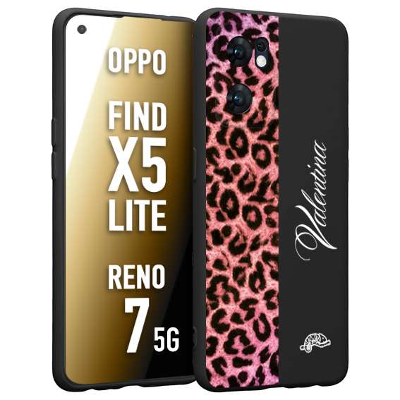 CUSTOMIZZA - Custodia cover nera morbida in tpu compatibile per Oppo Reno 7 - Find X5 LITE leopardato rosa fucsia personalizzata nome iniziali