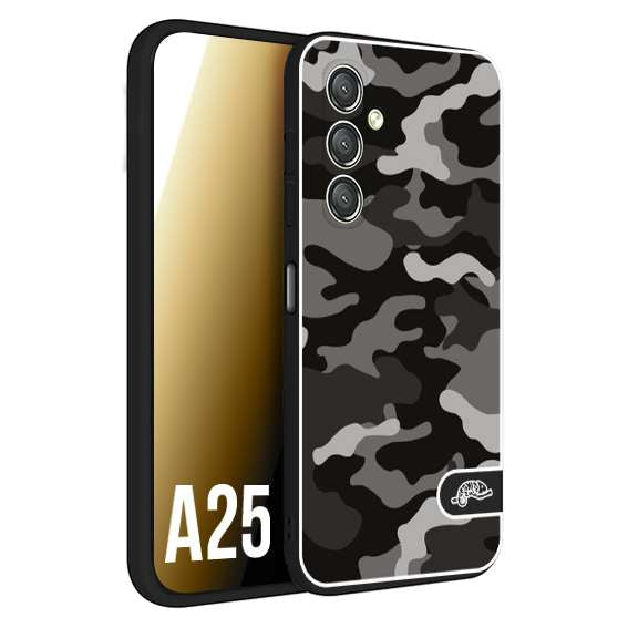 CUSTOMIZZA - Custodia cover nera morbida in tpu compatibile per Samsung A25 camouflage mimetico militare nero black grigio