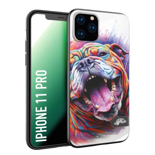 CUSTOMIZZA - Custodia cover nera morbida in tpu compatibile per iPhone 11 PRO animali color bulldog cane dog colori vibranti disegnato schizzo