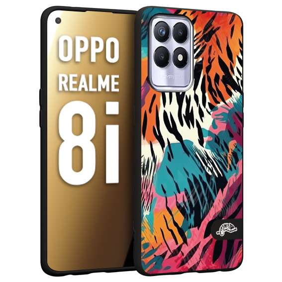 CUSTOMIZZA - Custodia cover nera morbida in tpu compatibile per Oppo Realme 8i leopardato maculato tigrato tiger colorata summer color