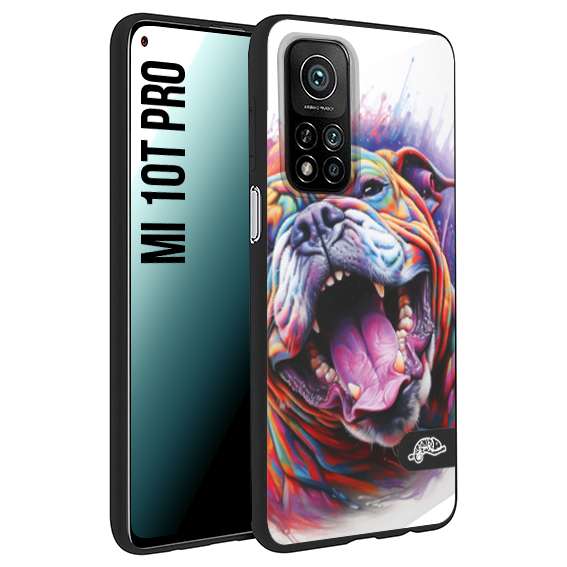 CUSTOMIZZA - Custodia cover nera morbida in tpu compatibile per Xiaomi Mi 10T PRO animali color bulldog cane dog colori vibranti disegnato schizzo