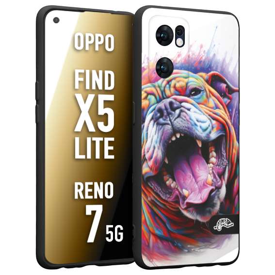 CUSTOMIZZA - Custodia cover nera morbida in tpu compatibile per Oppo Reno 7 - Find X5 LITE animali color bulldog cane dog colori vibranti disegnato schizzo