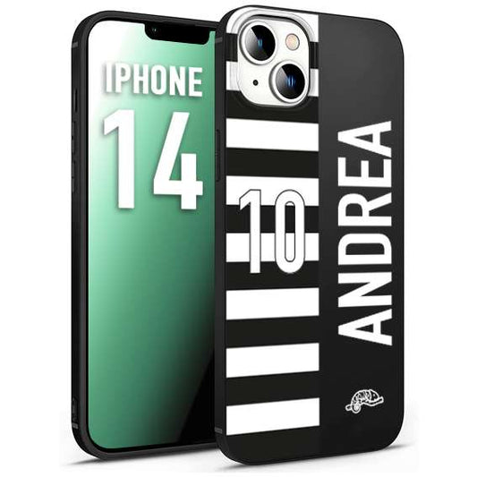 CUSTOMIZZA - Custodia cover nera morbida in tpu compatibile per iPhone 14 personalizzata calcio football nome e numero calciatori bianconera