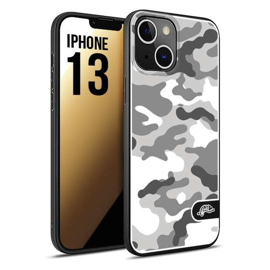 CUSTOMIZZA - Custodia cover nera morbida in tpu compatibile per iPhone 13 camouflage mimetico militare bianco white