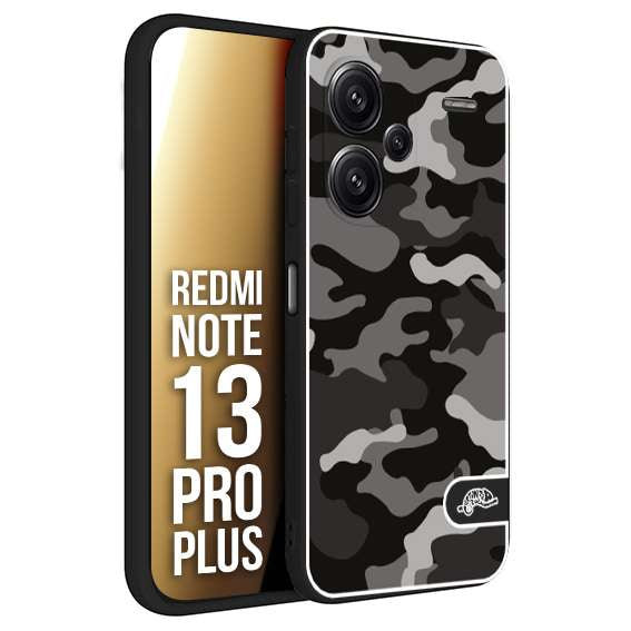 CUSTOMIZZA - Custodia cover nera morbida in tpu compatibile per Xiaomi Redmi Note 13 PRO PLUS camouflage mimetico militare nero black grigio