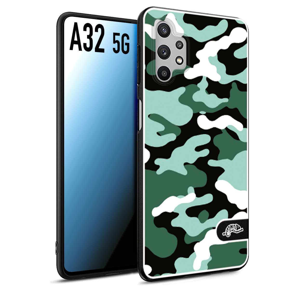 CUSTOMIZZA - Custodia cover nera morbida in tpu compatibile per Samsung A32 5G camouflage mimetico militare verde green