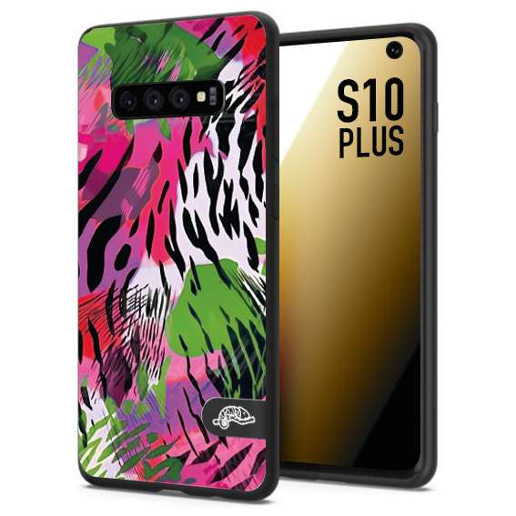 CUSTOMIZZA - Custodia cover nera morbida in tpu compatibile per Samsung S10 PLUS leopardato tigrato tiger colorata summer color verde fucsia