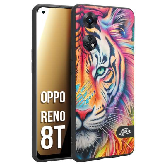 CUSTOMIZZA - Custodia cover nera morbida in tpu compatibile per Oppo Reno 8T animali color tigre tiger viso colori vibranti disegnato schizzo