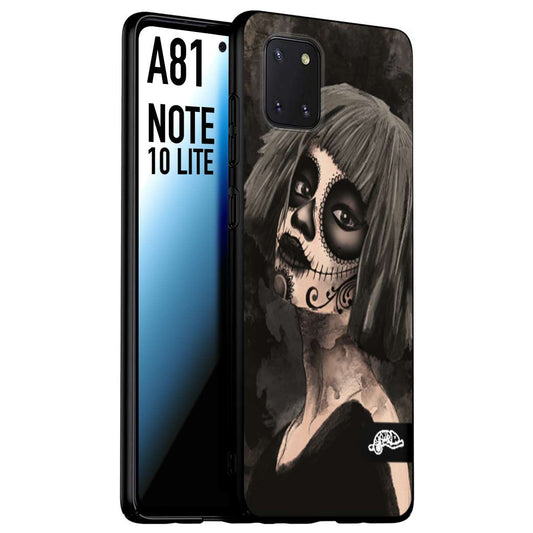 CUSTOMIZZA - Custodia cover nera morbida in tpu compatibile per Samsung A81 - Note 10 Lite chicana messicana dea de la muerte donna santa tattoo disegnata