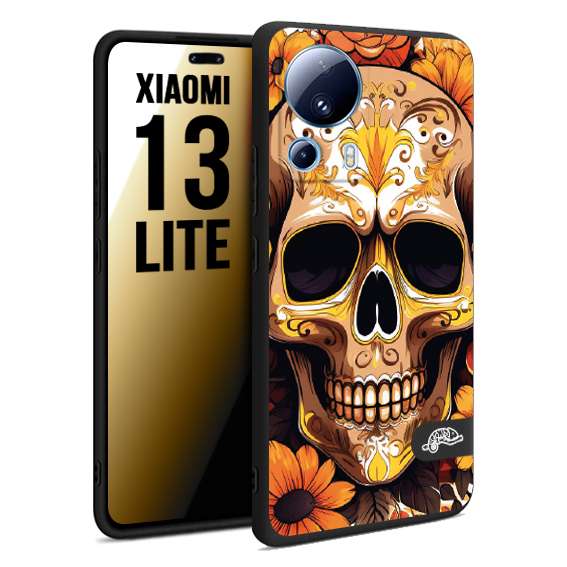 CUSTOMIZZA - Custodia cover nera morbida in tpu compatibile per Xiaomi 13 LITE teschio messicano colorato dorato fiori tattoo disegnato