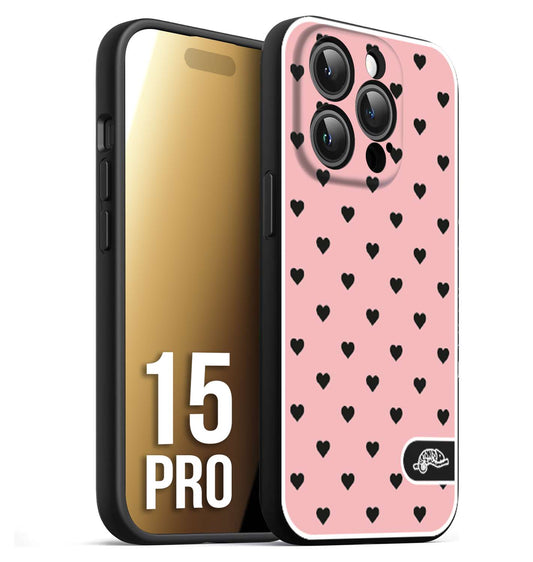 CUSTOMIZZA - Custodia cover nera morbida in tpu compatibile per iPhone 15 PRO cuori pois rosa donna pin up vintage