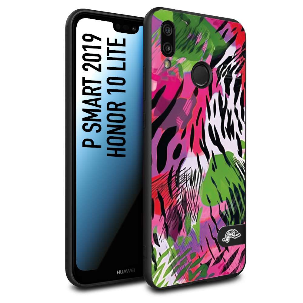 CUSTOMIZZA - Custodia cover nera morbida in tpu compatibile per Huawei P Smart 2019 leopardato tigrato tiger colorata summer color verde fucsia