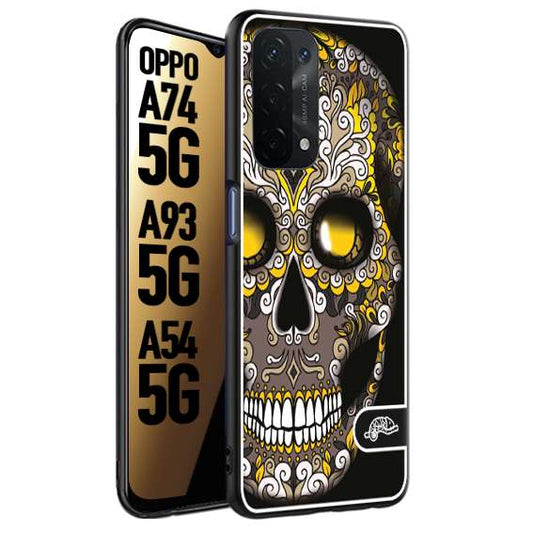 CUSTOMIZZA - Custodia cover nera morbida in tpu compatibile per Oppo A74 5G - A93 5G - A54 5G teschio messicano Mexican skull nero giallo