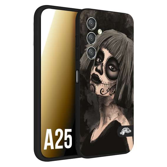 CUSTOMIZZA - Custodia cover nera morbida in tpu compatibile per Samsung A25 chicana messicana dea de la muerte donna santa tattoo disegnata