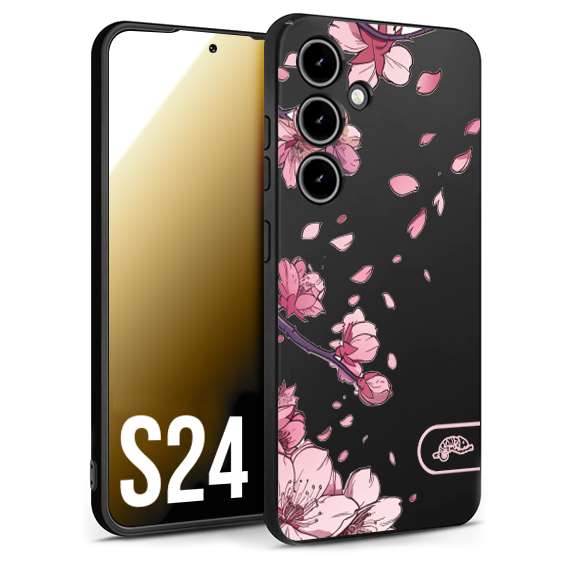 CUSTOMIZZA - Custodia cover nera morbida in tpu compatibile per Samsung S24 giapponese fiori di ciliegio in fiore a rilievo disegnata tattoo