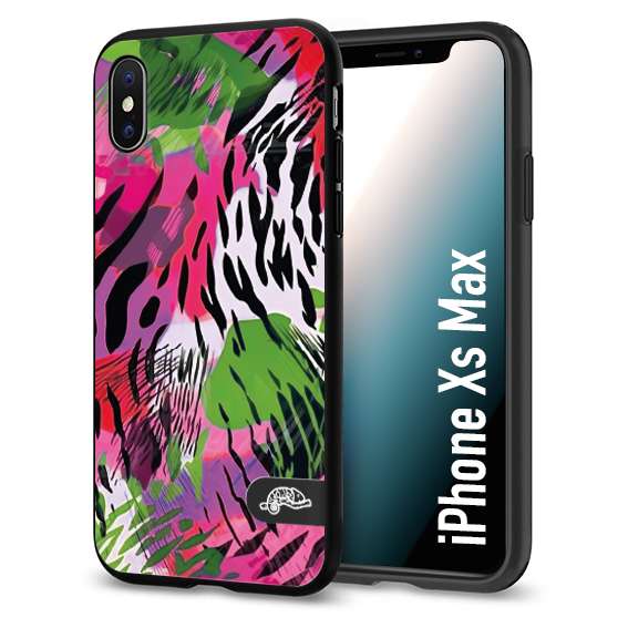 CUSTOMIZZA - Custodia cover nera morbida in tpu compatibile per iPhone Xs Max leopardato tigrato tiger colorata summer color verde fucsia