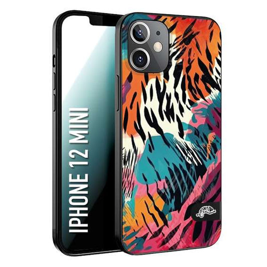 CUSTOMIZZA - Custodia cover nera morbida in tpu compatibile per iPhone 12 MINI leopardato maculato tigrato tiger colorata summer color