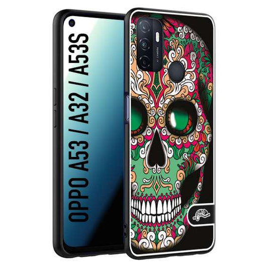 CUSTOMIZZA - Custodia cover nera morbida in tpu compatibile per Oppo A53 - A32 - A53S teschio messicano Mexican skull verde fucsia