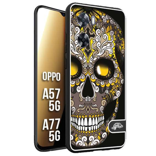 CUSTOMIZZA - Custodia cover nera morbida in tpu compatibile per Oppo A57 5G - A77 5G teschio messicano Mexican skull nero giallo