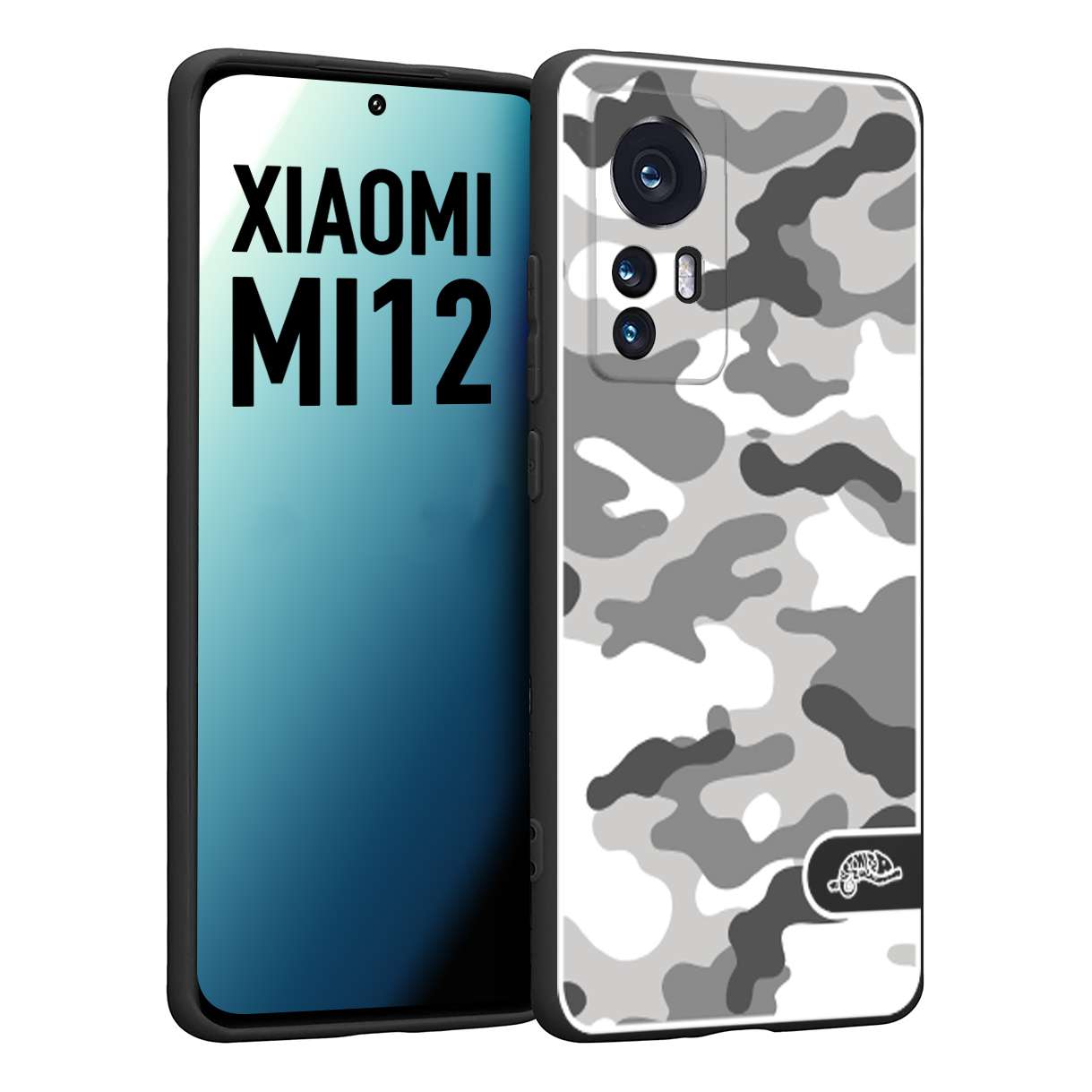 CUSTOMIZZA - Custodia cover nera morbida in tpu compatibile per Xiaomi 12 5G camouflage mimetico militare bianco white