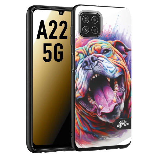 CUSTOMIZZA - Custodia cover nera morbida in tpu compatibile per Samsung A22 5G animali color bulldog cane dog colori vibranti disegnato schizzo