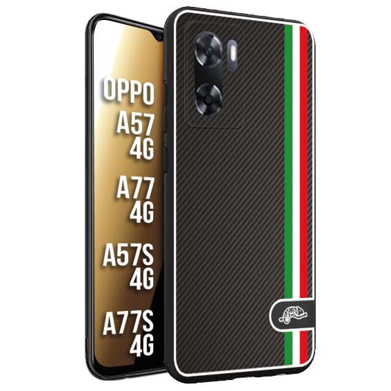 CUSTOMIZZA - Custodia cover nera morbida in tpu compatibile per Oppo A57 - A77 - A57S - A77S (4G) effetto fibra di carbonio bandiera Italia made in Italy