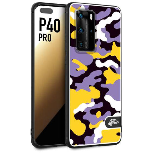 CUSTOMIZZA - Custodia cover nera morbida in tpu compatibile per Huawei P40 PRO camouflage mimetico militare viola lilla giallo