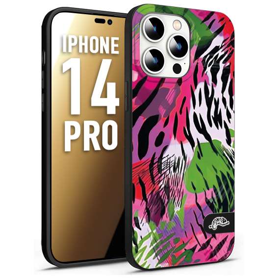 CUSTOMIZZA - Custodia cover nera morbida in tpu compatibile per iPhone 14 PRO leopardato tigrato tiger colorata summer color verde fucsia