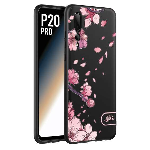 CUSTOMIZZA - Custodia cover nera morbida in tpu compatibile per Huawei P20 PRO giapponese fiori di ciliegio in fiore a rilievo disegnata tattoo