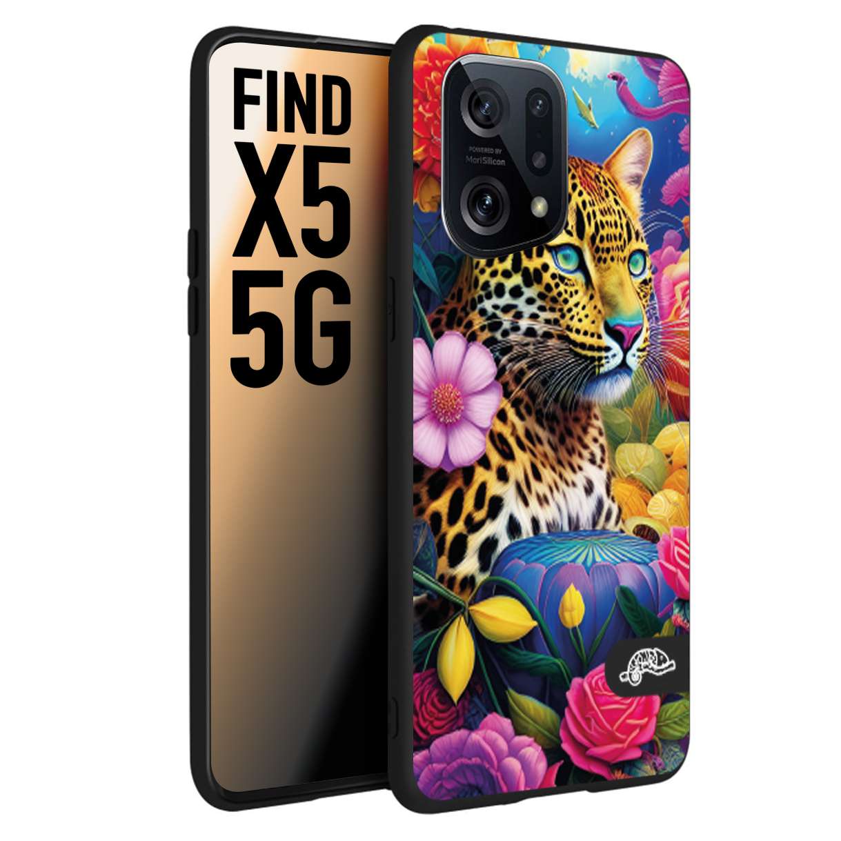 CUSTOMIZZA - Custodia cover nera morbida in tpu compatibile per Oppo Find X5 fiori astratti donna flower fantasia leopardo ghepardo animali colorati