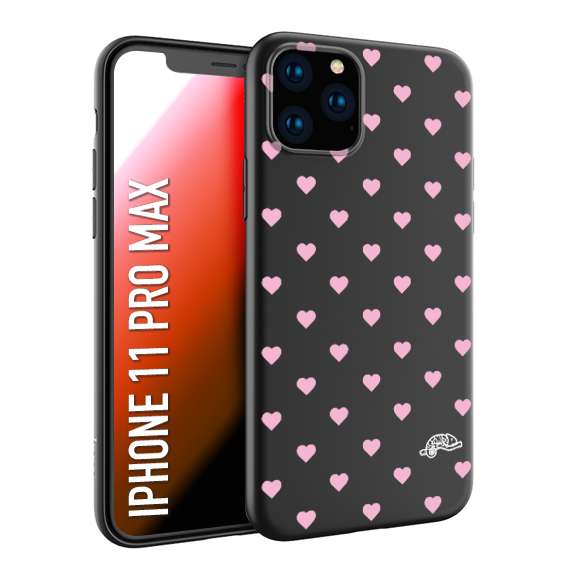 CUSTOMIZZA - Custodia cover nera morbida in tpu compatibile per iPhone 11 PRO MAX cuori pois rosa su nero donna pin up vintage