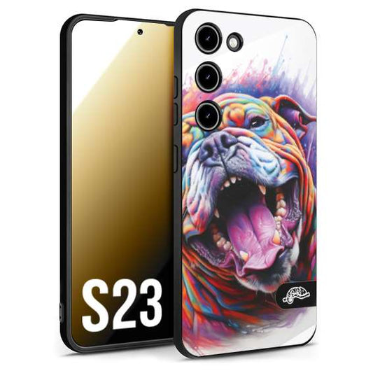 CUSTOMIZZA - Custodia cover nera morbida in tpu compatibile per Samsung S23 animali color bulldog cane dog colori vibranti disegnato schizzo