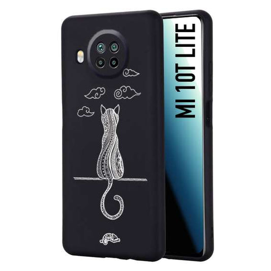 CUSTOMIZZA - Custodia cover nera morbida in tpu compatibile per Xiaomi Mi 10T LITE gatto mandala stilizzato gattino a rilievo soft touch donna bianca