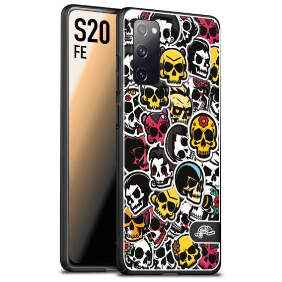 CUSTOMIZZA - Custodia cover nera morbida in tpu compatibile per Samsung S20 FE sticker bomb teschi colorati adesivi skulls skater snowboard