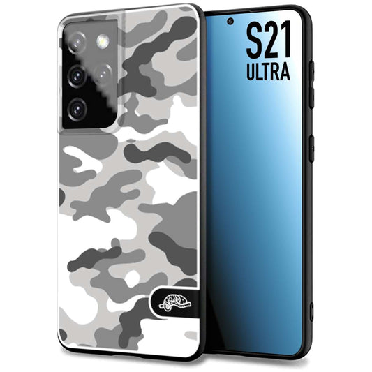 CUSTOMIZZA - Custodia cover nera morbida in tpu compatibile per Samsung S21 ULTRA camouflage mimetico militare bianco white