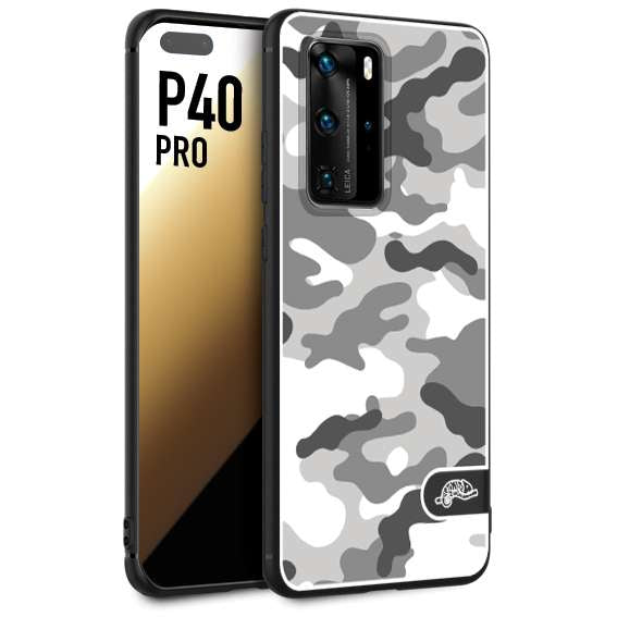 CUSTOMIZZA - Custodia cover nera morbida in tpu compatibile per Huawei P40 PRO camouflage mimetico militare bianco white