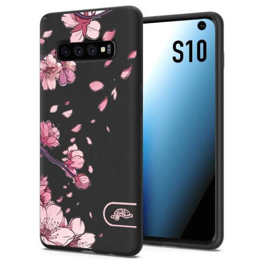 CUSTOMIZZA - Custodia cover nera morbida in tpu compatibile per Samsung S10 giapponese fiori di ciliegio in fiore a rilievo disegnata tattoo