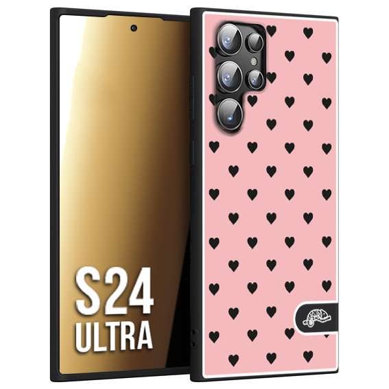 CUSTOMIZZA - Custodia cover nera morbida in tpu compatibile per Samsung S24 ULTRA cuori pois rosa donna pin up vintage